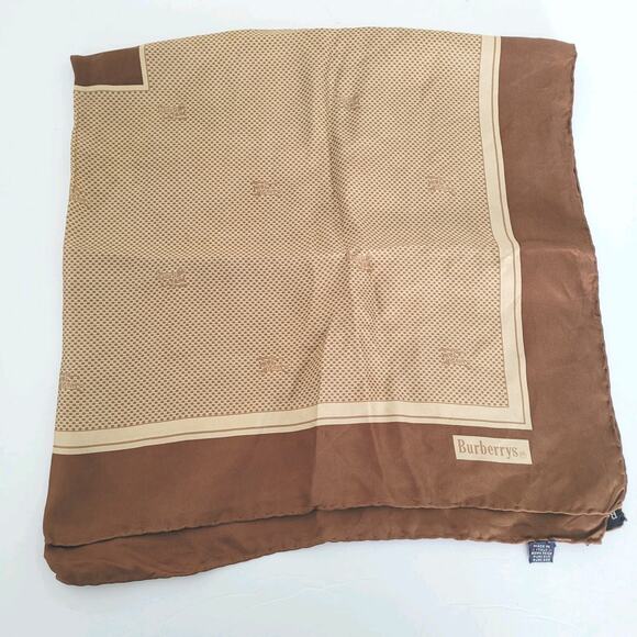 Burberry Accessories - Burberry Vintage Silk Square‎ Scarf Brown Tan Large Retro Classic Logo
